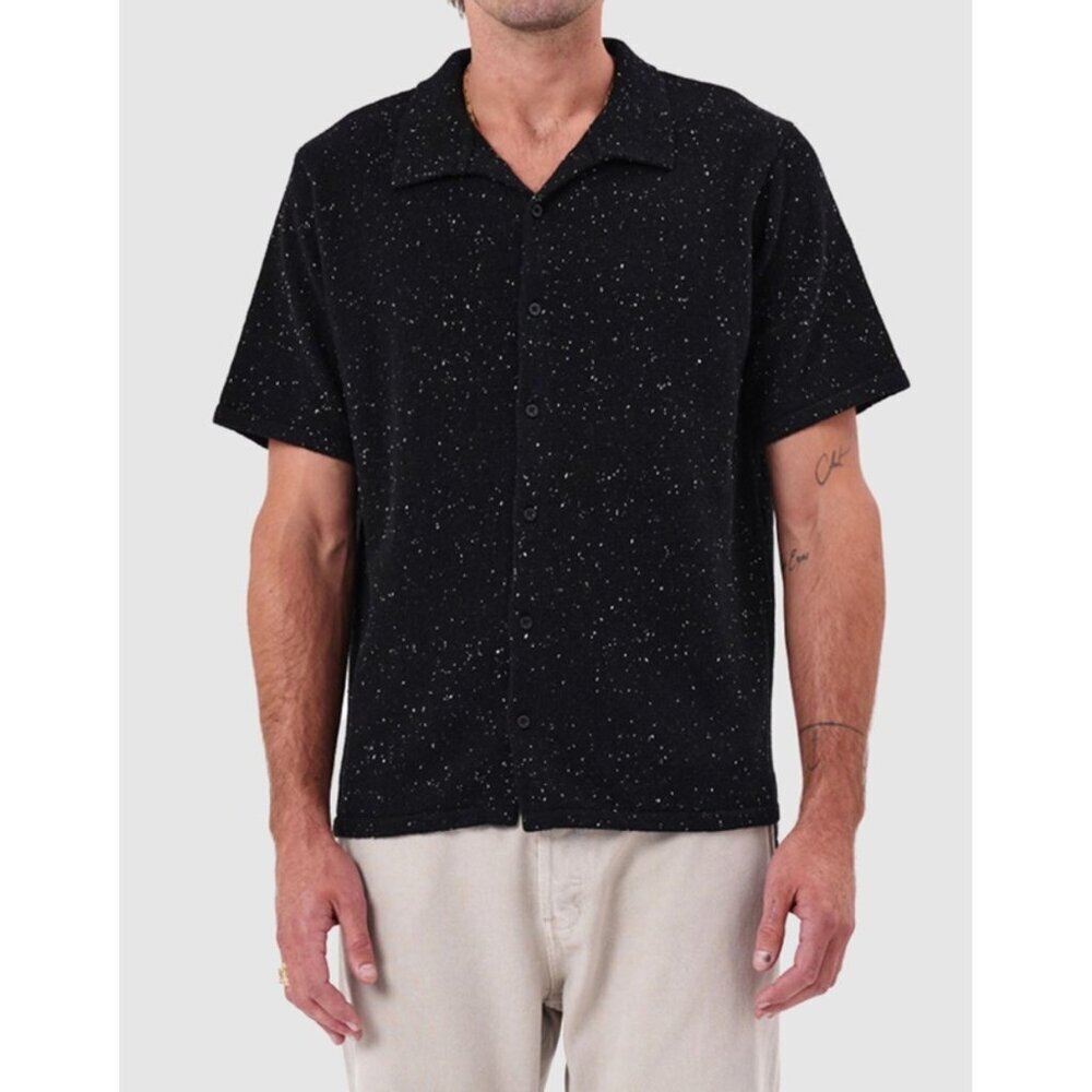 All Saints Men's Jet Black Argo Polo Shirt Size Small 41562